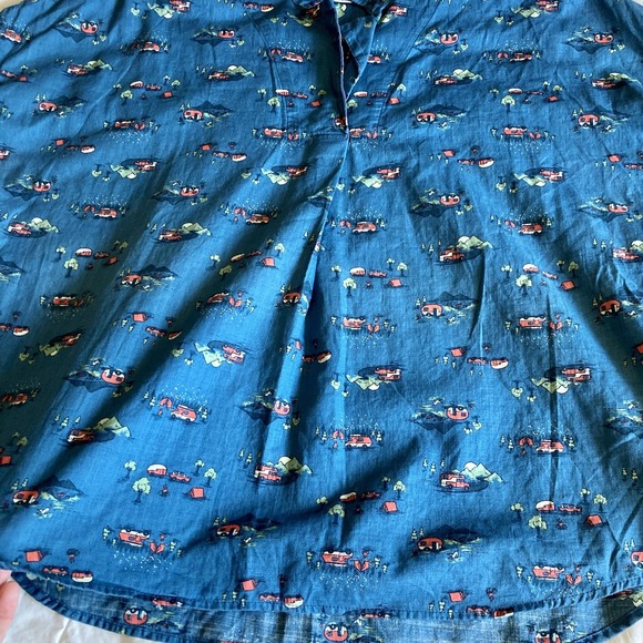 Duluth Trading Co Womens L Lightweight Printmaker Popover Blue Camper RV Organic - Picture 4 of 14
